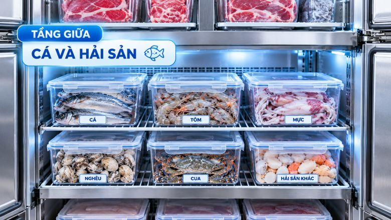 Tầng giữa: Cá và hải sản