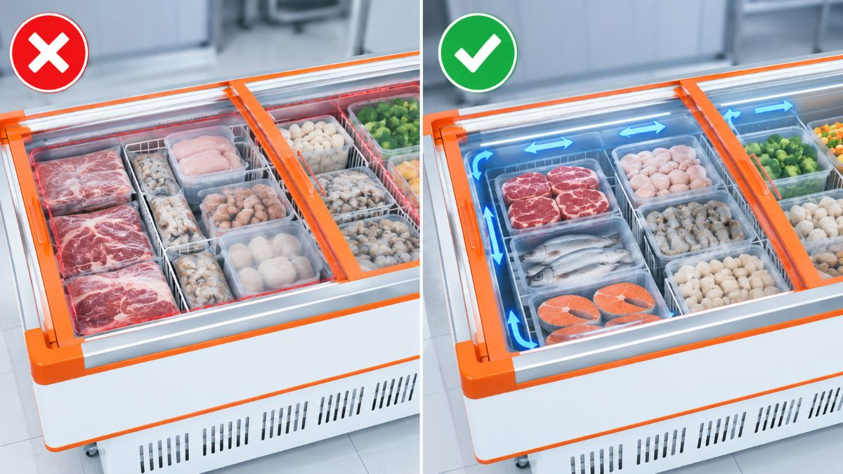Không nên xếp thực phẩm ép sát thành tủ đông