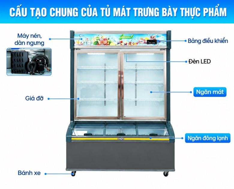 Cấu tạo chung của tủ mát trưng bày thực phẩm