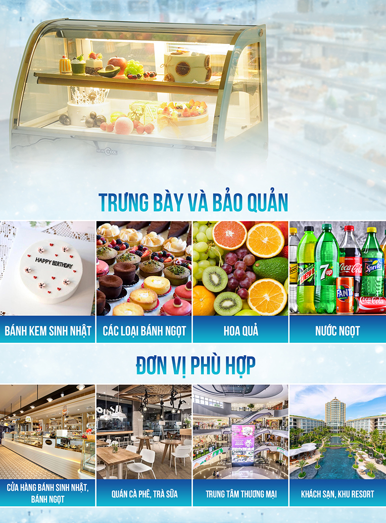 Tủ trưng bày bánh kem 2 tầng 90cm kính cong S-430A trưng bày bảo quản đa dạng thực phẩm Tủ trưng bày bánh kem để bàn 2 tầng 90cm kính cong S-430A trưng bày bảo quản đa dạng thực phẩm