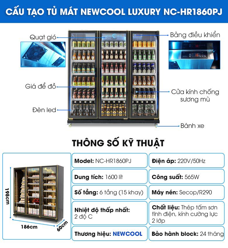 Cấu tạo tủ mát NEWCOOL Luxury NC-HR1860PJ