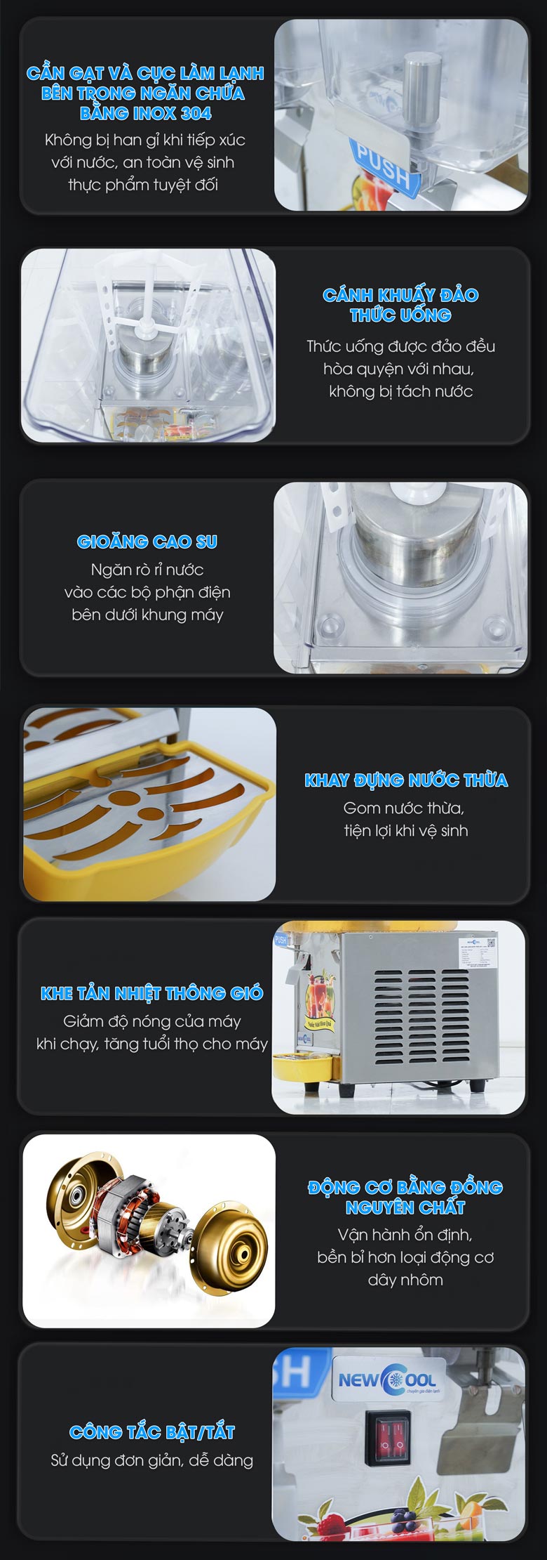Một số chi tiết khác của máy làm lạnh nước trái cây NEWCOOL