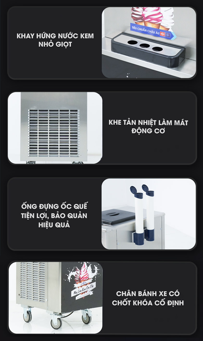 Các chi tiết khác của máy làm kem tươi NEWCOOL BQL-825B-P