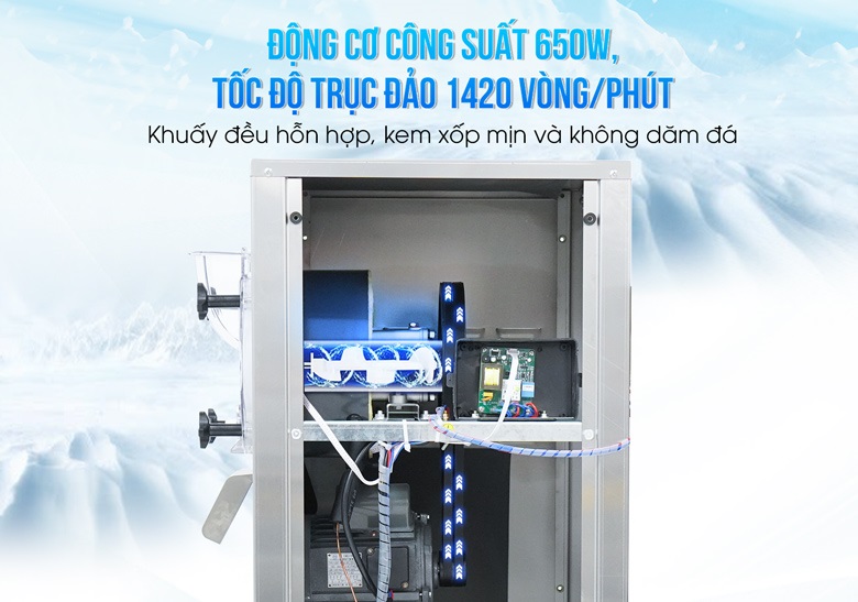 Động cơ công suất cao, khuấy đảo đều kem