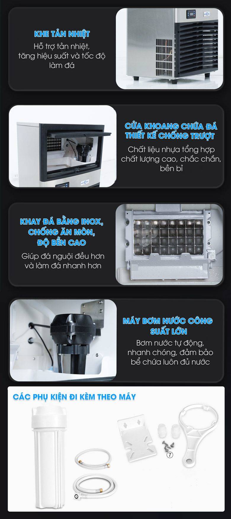 Các chi tiết khác của máy làm đá viên NC-ZB-150A