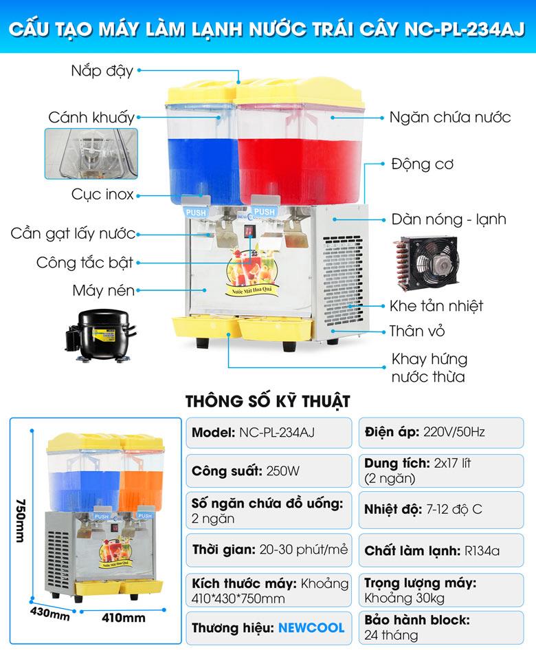 Chi tiết cấu tạo của máy làm lạnh nước trái cây 2 ngăn NC-PL-234AJ