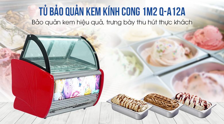 Tủ bảo quản kem 1m2 QA12A kính cong Tủ bảo quản kem 1m2 QA12A kính cong
