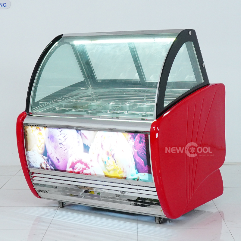 Tủ bảo quản kem 1m2 Q-A12A kính cong (màu đỏ) - 1
