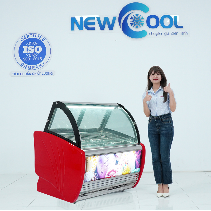 Tủ bảo quản kem 1m2 Q-A12A kính cong (màu đỏ) - 0
