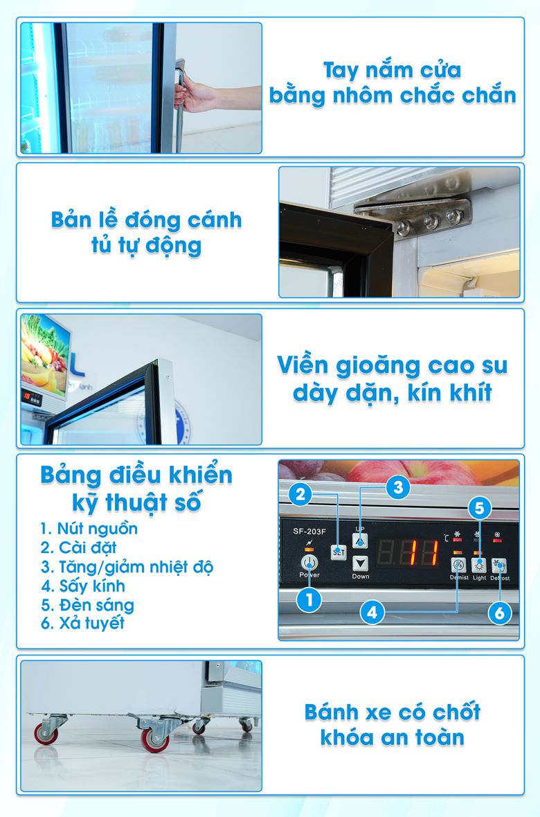 Các chi tiết khác của tủ mát 2 cánh kính NEWCOOL LG1260-2M Các chi tiết khác của tủ mát 2 cánh kính NEWCOOL LG1260-2M