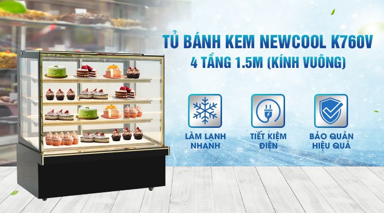 Tủ trưng bày bánh kem 4 tầng 1m5
