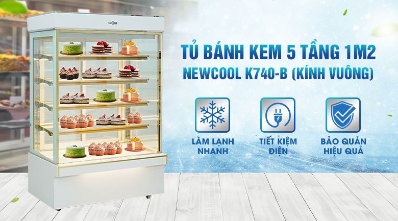 Tủ trưng bày bánh kem 5 tầng 1m2 kính vuông K740-B