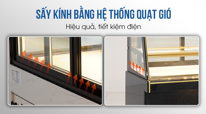 Hệ thống sấy quạt gió ở cửa kính mặt sau và 2 bên hông tủ