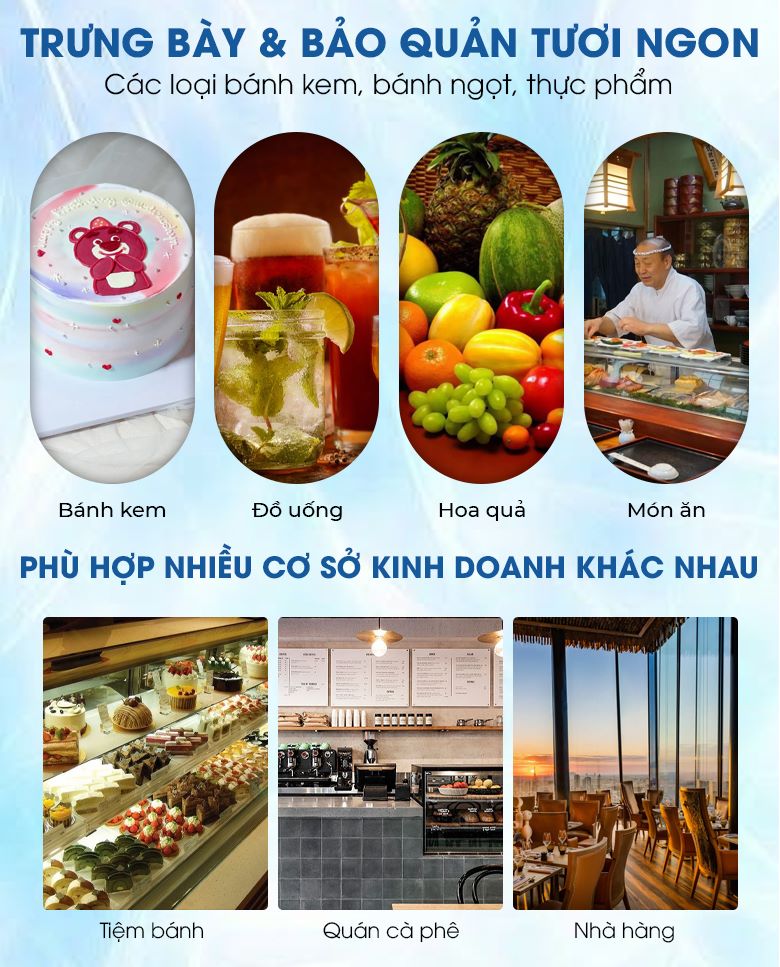 Phù hợp trưng bày và bảo quản các loại bánh, thực phẩm