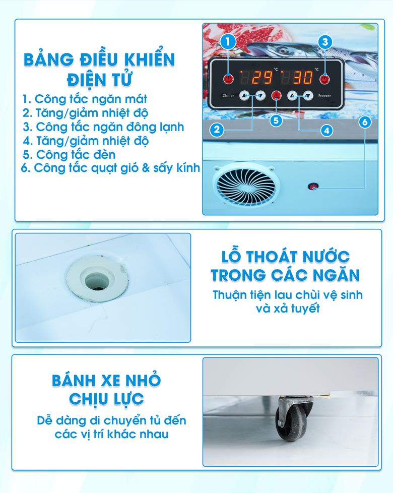Các chi tiết của tủ lạnh siêu thị 3 chế độ 1m8 cao cấp HY-1800FKT Các chi tiết của tủ lạnh siêu thị 3 chế độ 1m8 cao cấp HY-1800FKT