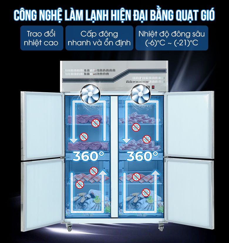 Lựa chọn tủ đông có công nghệ làm lạnh hiện đại giúp tản nhiệt đồng đều, hạn chế đóng tuyết