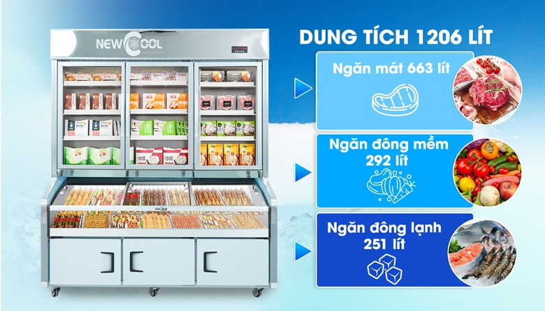 Tổng dung tích 1206 lít, chứa đựng lượng lớn thực phẩm Tổng dung tích 1206 lít, chứa đựng lượng lớn thực phẩm