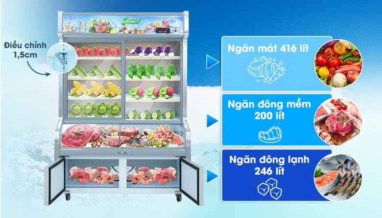 Tổng dung tích 826 lít, chứa đựng lượng lớn thực phẩm