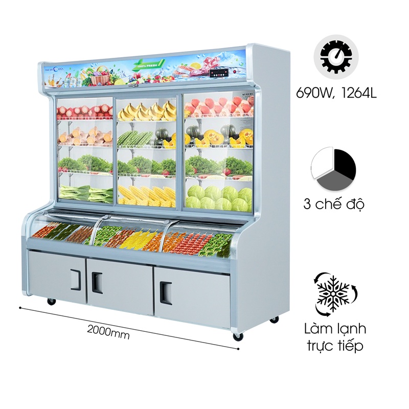 Tủ Lạnh Siêu Thị 3 Chế Độ 2M HY-2000W (Mát, Đông Mềm, Đông Lạnh)