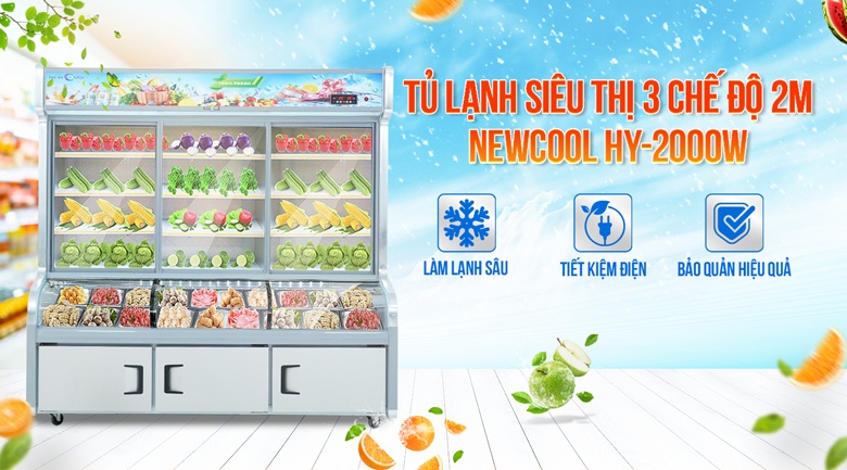 Tủ lạnh siêu thị 3 chế độ 2m NEWCOOL HY-2000W Tủ lạnh siêu thị 3 chế độ 2m NEWCOOL HY-2000W