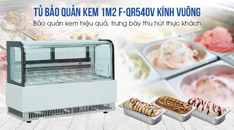 Tủ bảo quản kem 1m2 F-QR540V kính vuông Tủ bảo quản kem 1m2 F-QR540V kính vuông