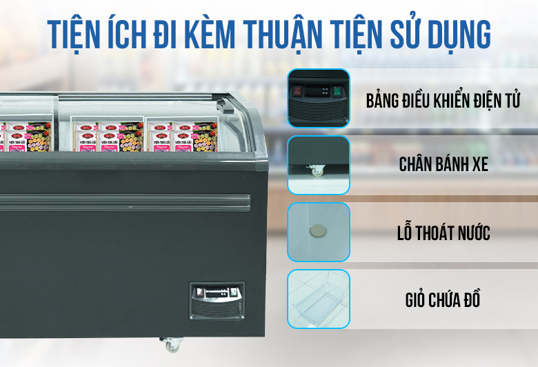 Một số tiện ích đi kèm khác của tủ đông nằm cửa kính lùa SD/SC518