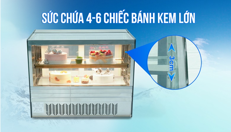 Tủ 2 tầng 90cm chứa được 4-6 chiếc bánh kem cỡ lớn Tủ 2 tầng 90cm chứa được 4-6 chiếc bánh kem cỡ lớn