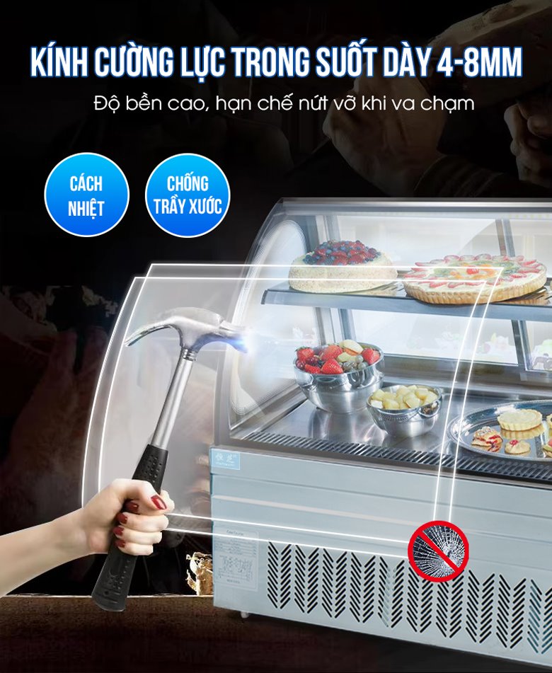 Kính cường lực trong suốt, dày dặn, dễ dàng quan sát bánh bên trong Kính cường lực trong suốt, dày dặn, dễ dàng quan sát bánh bên trong
