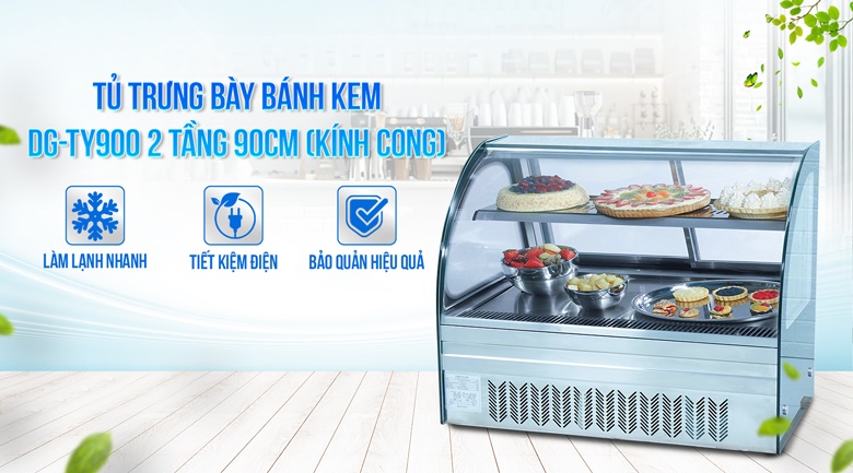 Tủ trưng bày bánh kem 2 tầng 90cm kính cong để bàn NEWCOOL DG-TY900 Tủ trưng bày bánh kem 2 tầng 90cm kính cong để bàn NEWCOOL DG-TY900