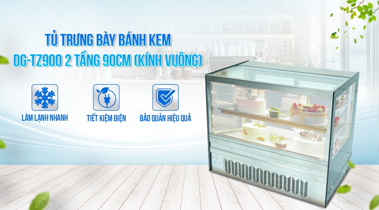 Tủ trưng bày bánh kem 2 tầng 90cm kính vuông để bàn NEWCOOL DG-TZ900 Tủ trưng bày bánh kem 2 tầng 90cm kính vuông để bàn NEWCOOL DG-TZ900