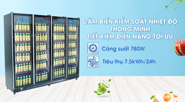 Tủ mát TMLT-4CK tiêu thụ khoảng 7,5 số điện/24h