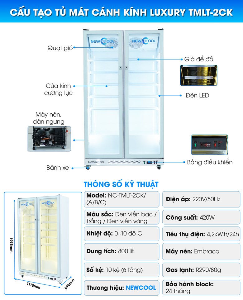Cấu tạo tủ mát cánh kính Luxury TMLT-2CK Cấu tạo tủ mát cánh kính Luxury TMLT-2CK