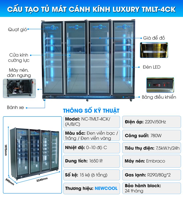 Cấu tạo tủ mát cánh kính Luxury TMLT-4CK