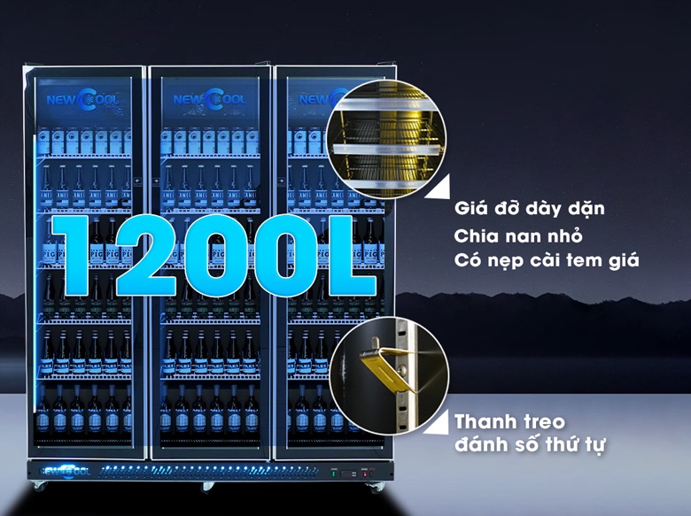 Khoang trưng bày dung tích 1200 lít, sắp xếp được 15 khay Khoang trưng bày dung tích 1200 lít, sắp xếp được 15 khay