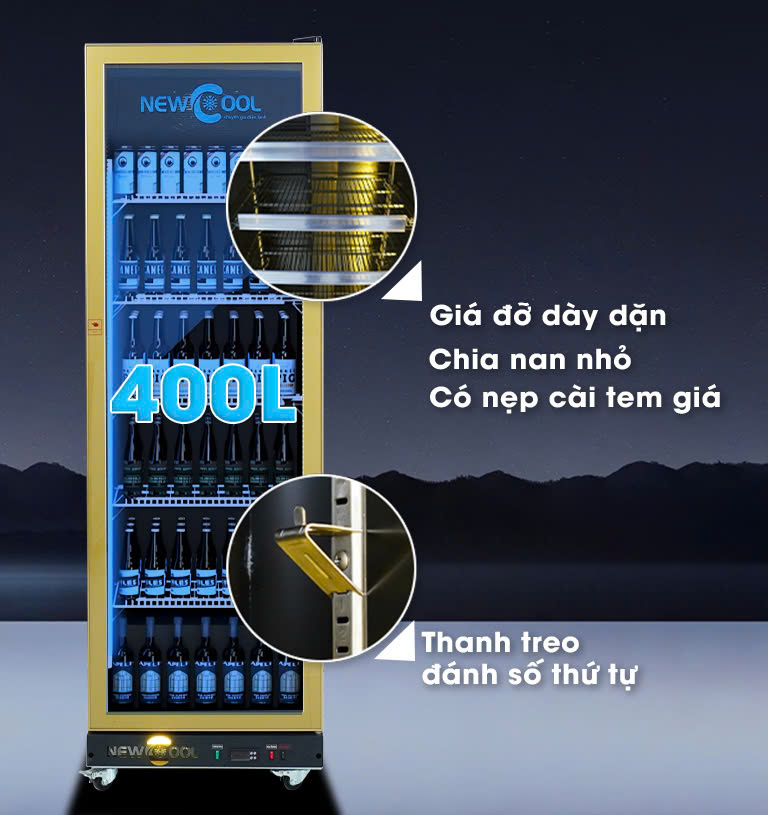 Khoang trưng bày dung tích 400 lít, sắp xếp được 5 khay (6 tầng) Khoang trưng bày dung tích 400 lít, sắp xếp được 5 khay (6 tầng)