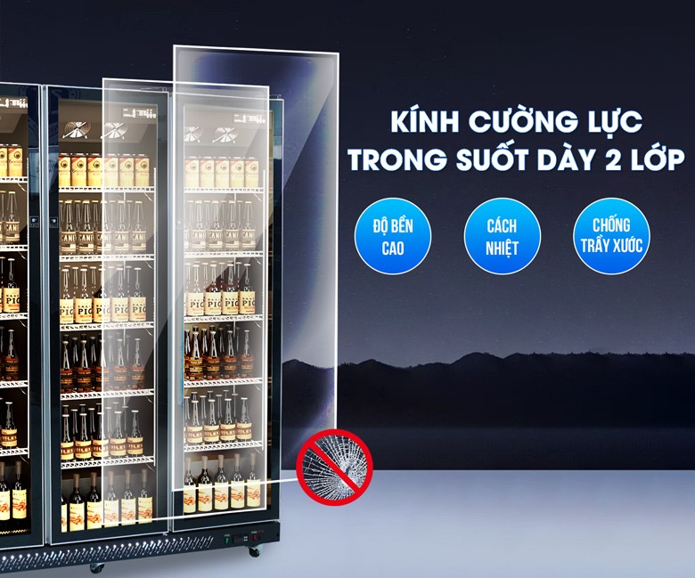 Cánh tủ bằng kính cường lực 2 lớp dày dặn, chịu lực tốt