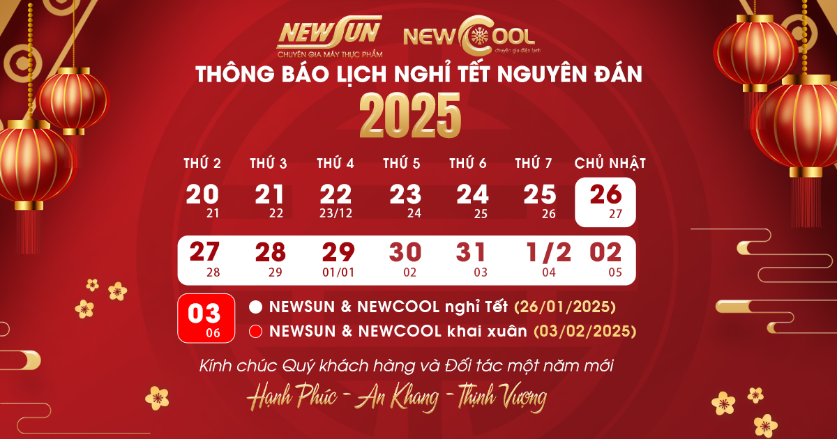 NEWCOOL thông báo lịch nghỉ Tết Nguyên đán Ất Tỵ 2025