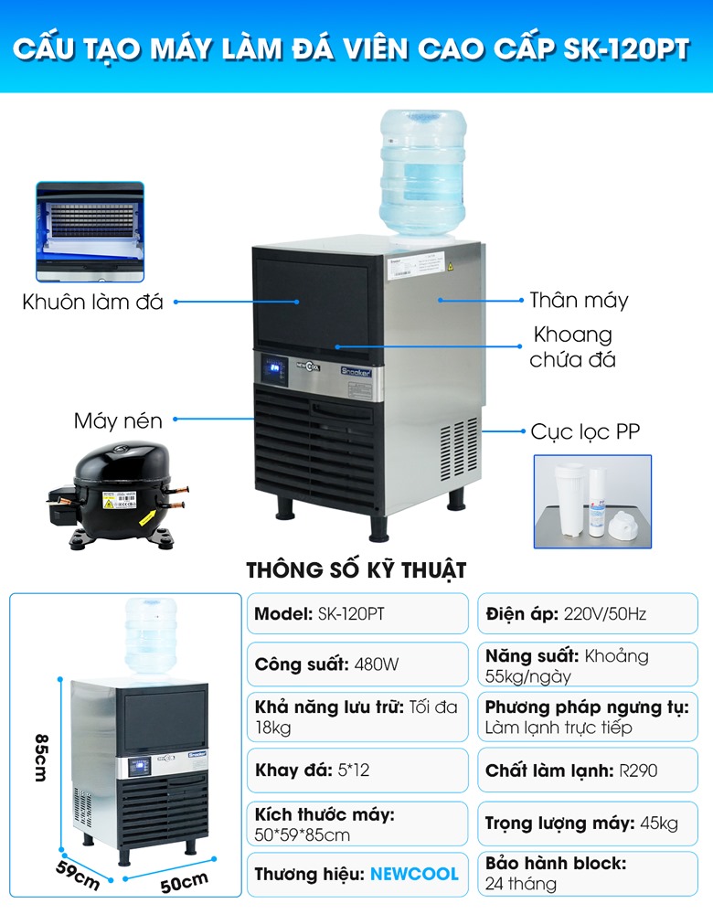 Cấu tạo máy làm đá viên cao cấp SK-120PT