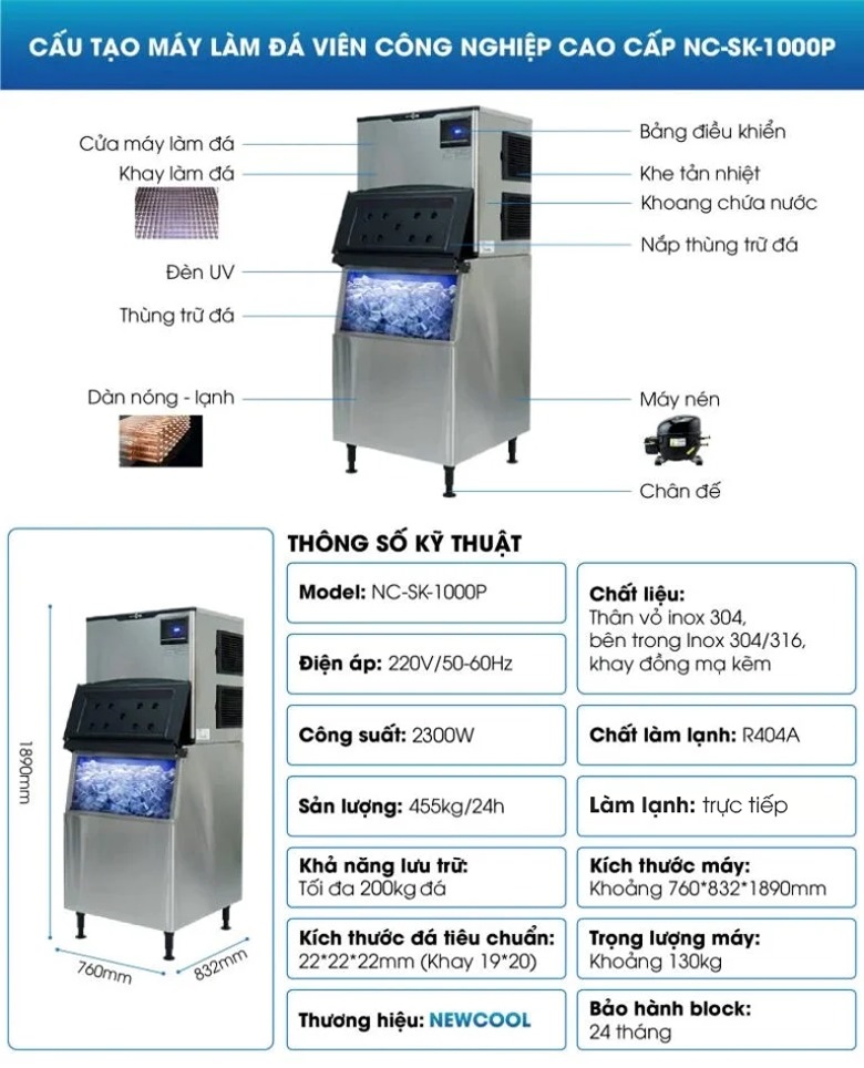 Cấu tạo máy làm đá viên công nghiệp SK-1000P