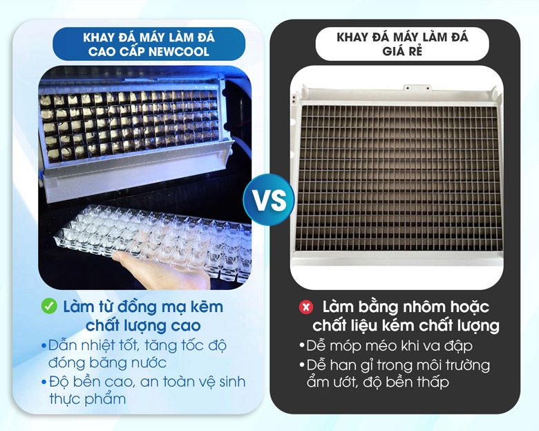 So sánh khay đá của máy làm đá cao cấp với khay đá của máy làm đá viên giá rẻ ngoài thị trường