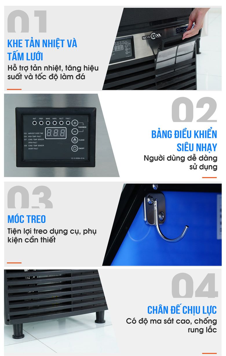 Một số chi tiết khác của máy làm đá viên cao cấp NEWCOOL