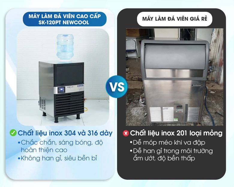 Máy làm đá viên cao cấp SK-120PT và máy làm đá viên giá rẻ