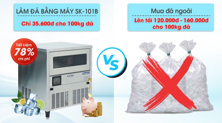 So sánh làm đá bằng máy SK-101B và mua đá bên ngoài