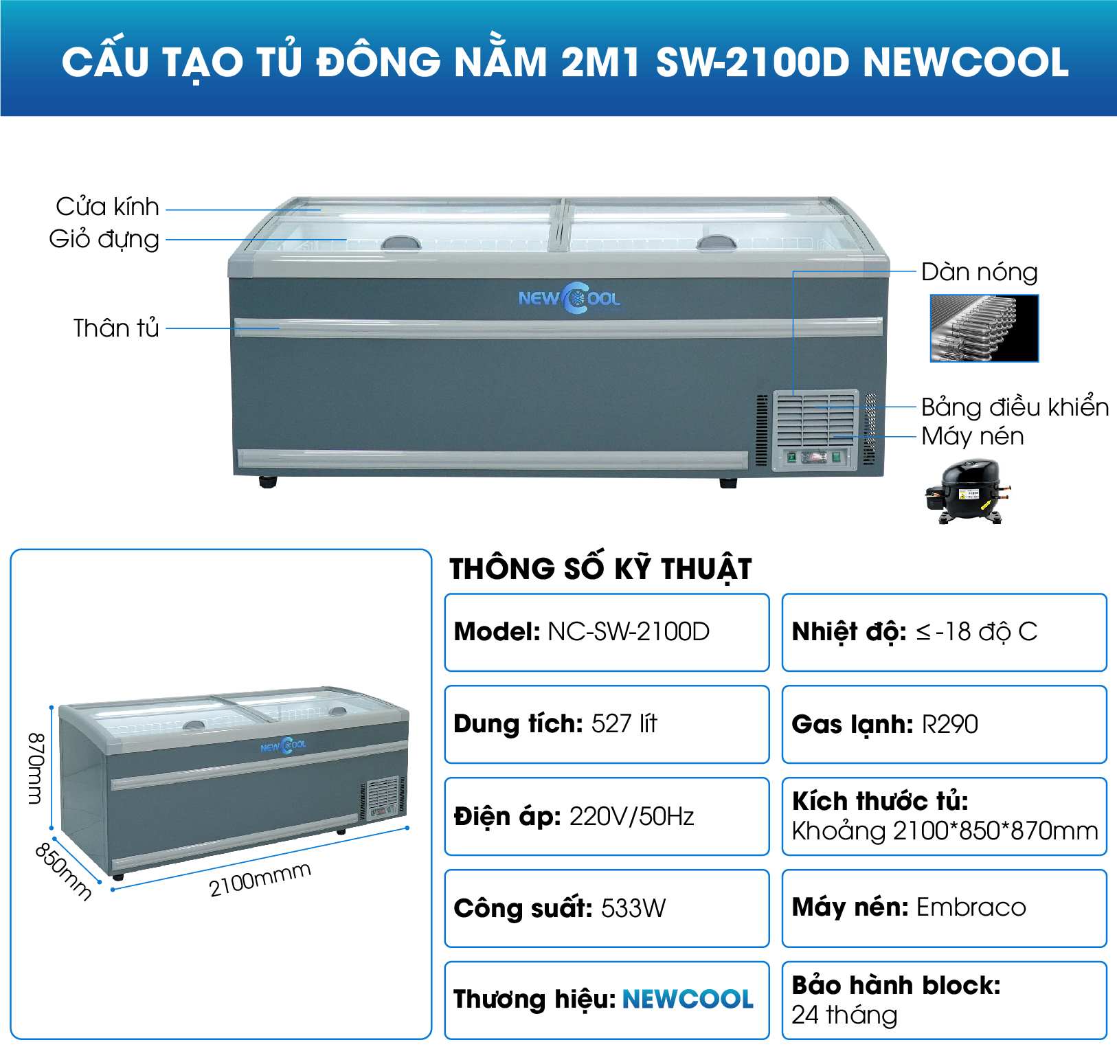 Cấu tạo tủ đông nằm ama SWD-2100D