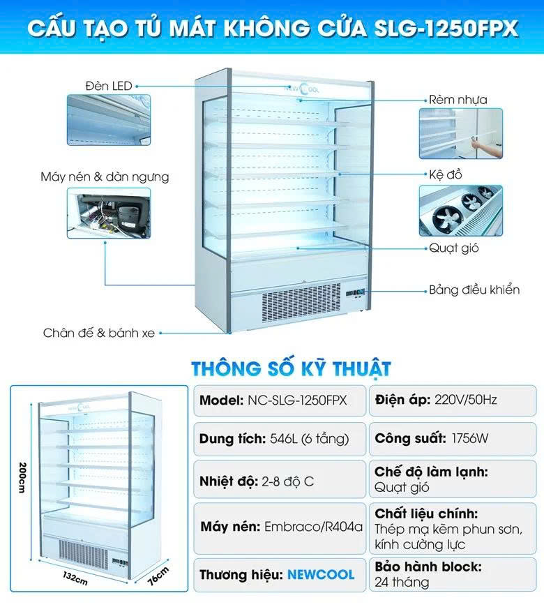 Cấu tạo tủ mát trưng bày siêu thị SLG-1250FPX Cấu tạo tủ mát trưng bày siêu thị SLG-1250FPX