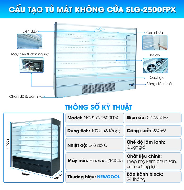 Cấu tạo tủ mát trưng bày siêu thị SLG-2500FPX Cấu tạo tủ mát trưng bày siêu thị SLG-2500FPX