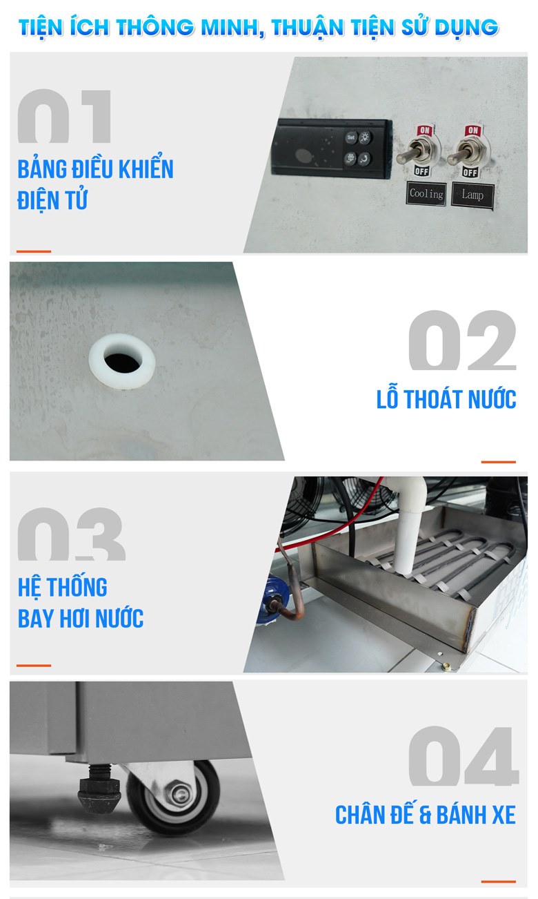 Các chi tiết khác của tủ mát trưng bày thịt cá tươi SXG-2500F Các chi tiết khác của tủ mát trưng bày thịt cá tươi SXG-2500F