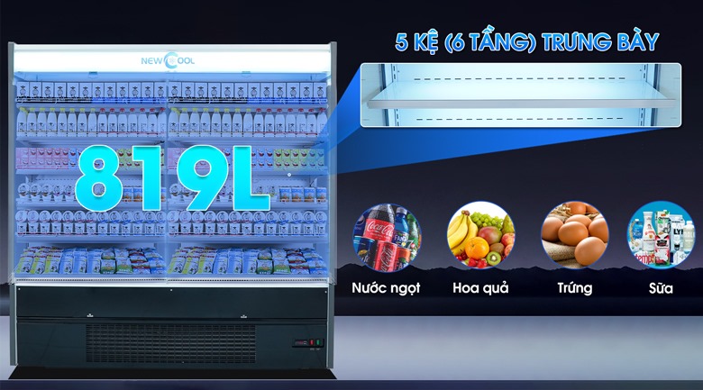 Khoang tủ rộng rãi, dung tích 819 lít Khoang tủ rộng rãi, dung tích 819 lít