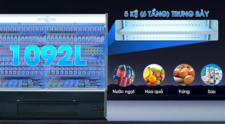Khoang tủ rộng rãi, dung tích 1092 lít Khoang tủ rộng rãi, dung tích 1092 lít