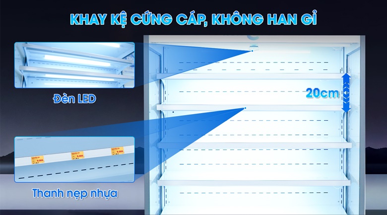 Hệ thống khay kệ cứng cáp, bố trí khoa học và có đèn LED chiếu sáng ở mỗi tầng khay Hệ thống khay kệ cứng cáp, bố trí khoa học và có đèn LED chiếu sáng ở mỗi tầng khay